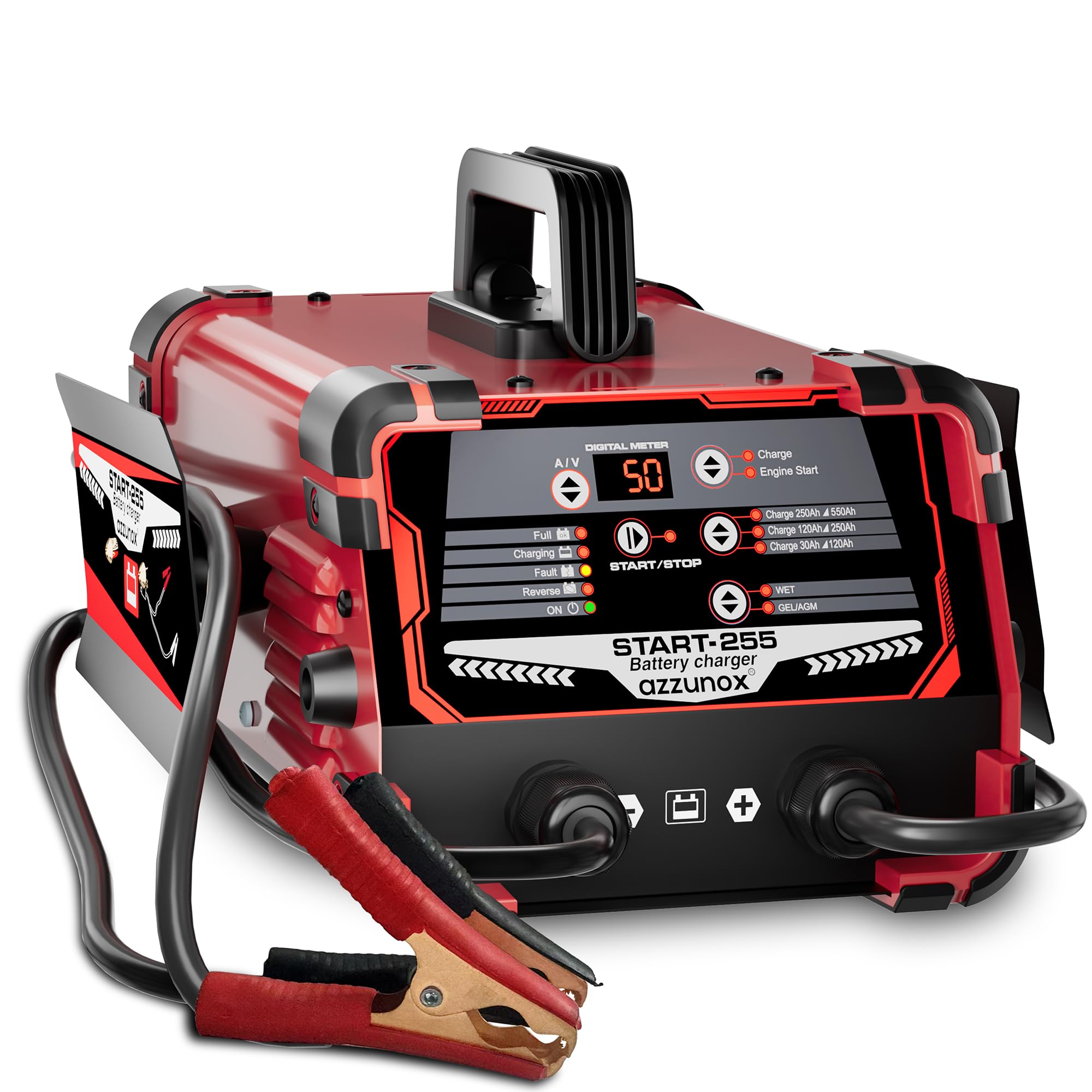 AZZUNOX 12V 24V Car Battery Charger and 250A Engine Starter, 5-in